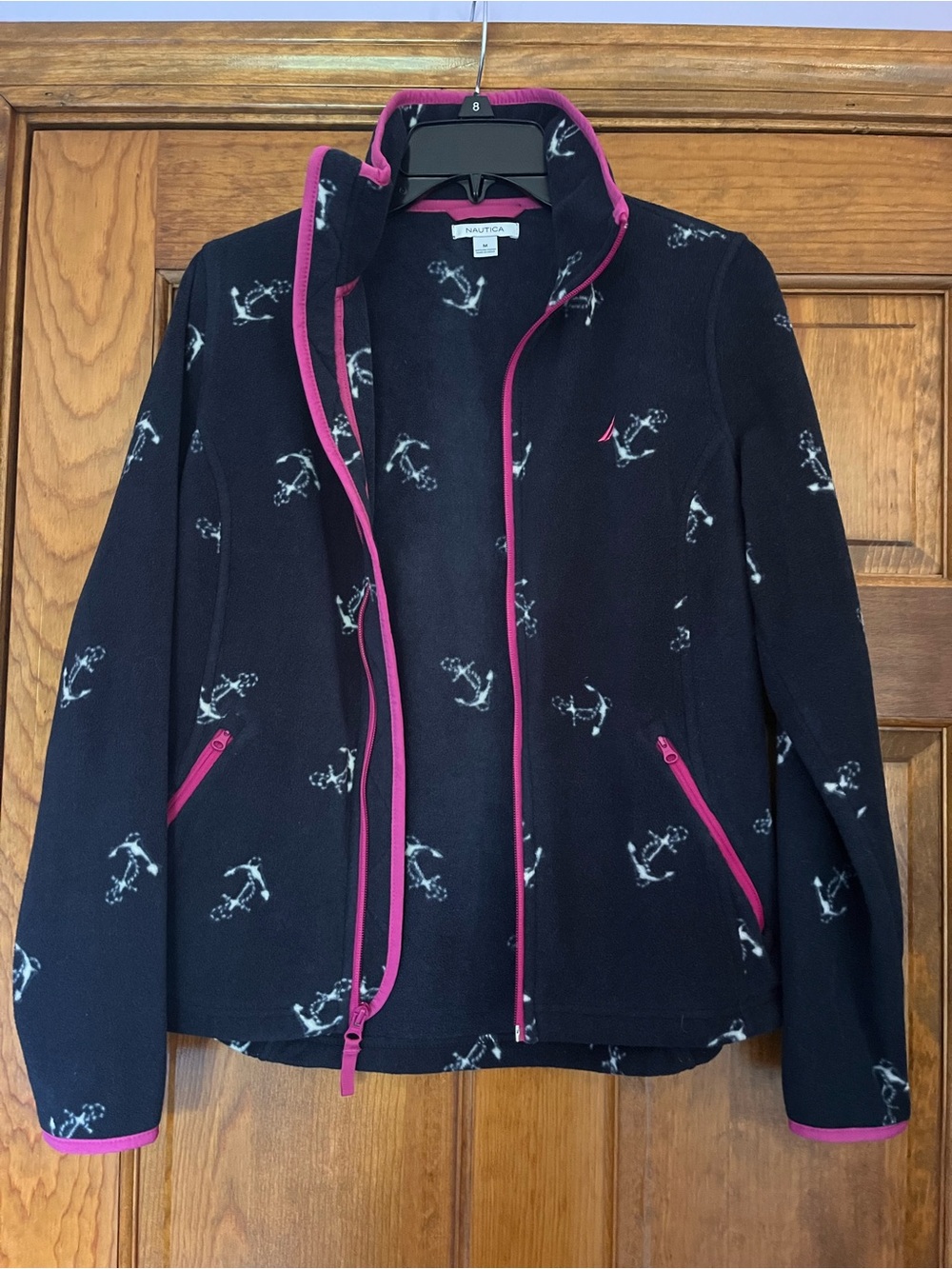 Nautica Navy Fleece Jacket with Pink Trim and Anchor Print